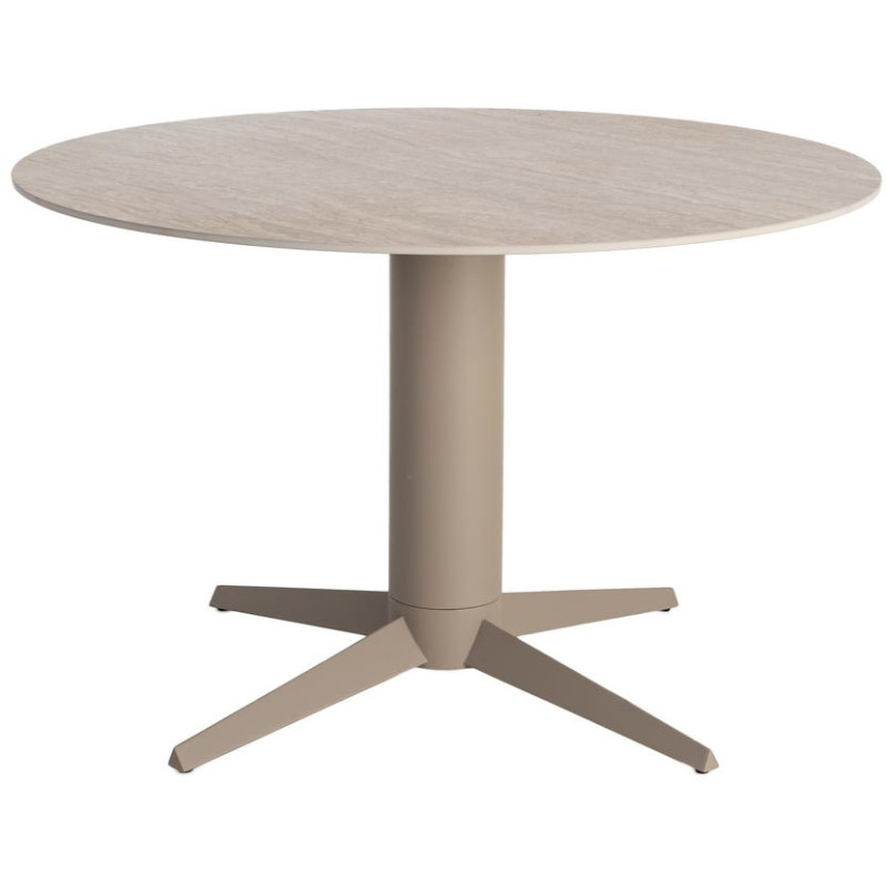 Table à manger ronde céramique effet travertin beige et métal Ø120x75 cm Gavena Ixia - 1