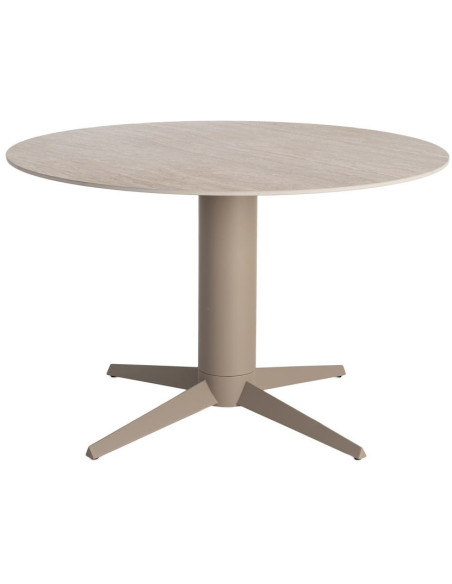 Table à manger ronde céramique effet travertin beige et métal Ø120x75 cm Gavena Ixia - 1
