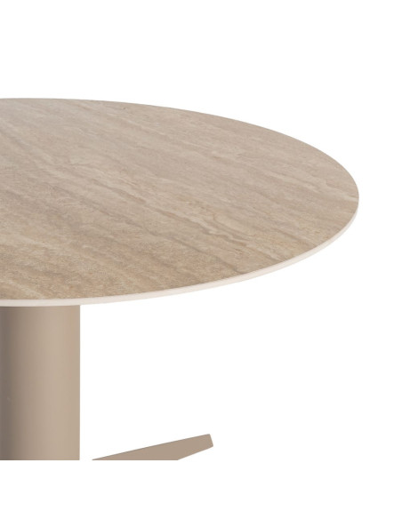 Table à manger ronde céramique effet travertin beige et métal Ø120x75 cm Gavena Ixia - 2