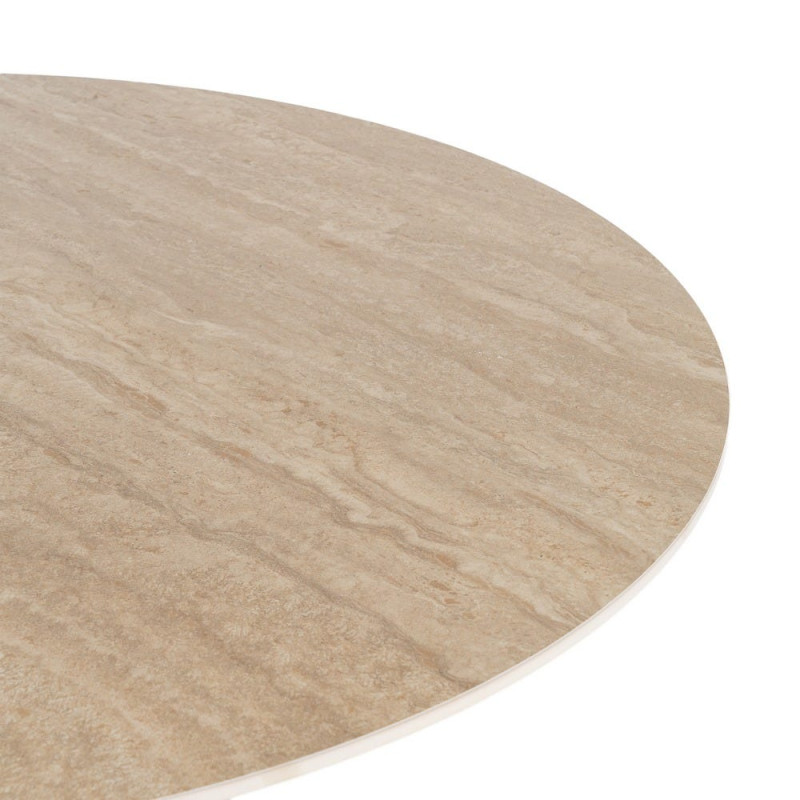 Table à manger ronde céramique effet travertin beige et métal Ø120x75 cm Gavena Ixia - 3