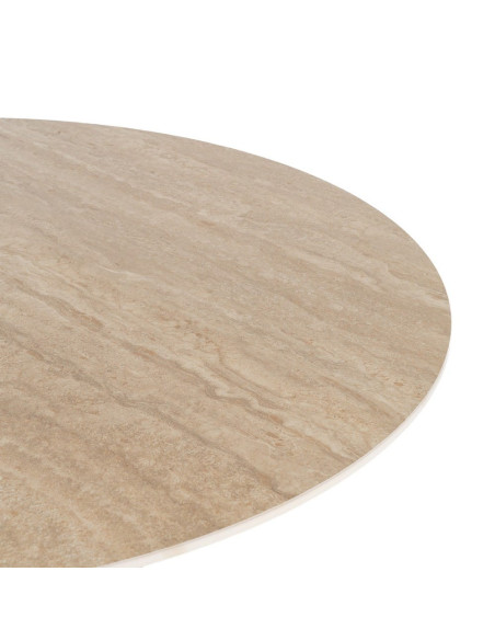 Table à manger ronde céramique effet travertin beige et métal Ø120x75 cm Gavena Ixia - 3