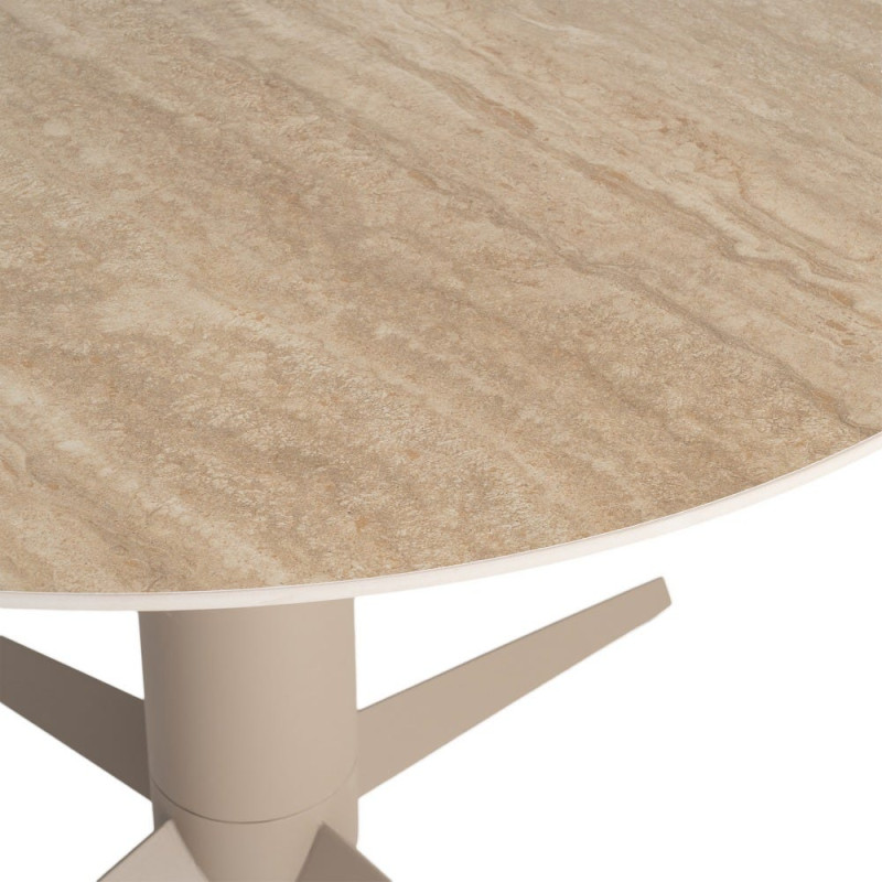 Table à manger ronde céramique effet travertin beige et métal Ø120x75 cm Gavena Ixia - 4