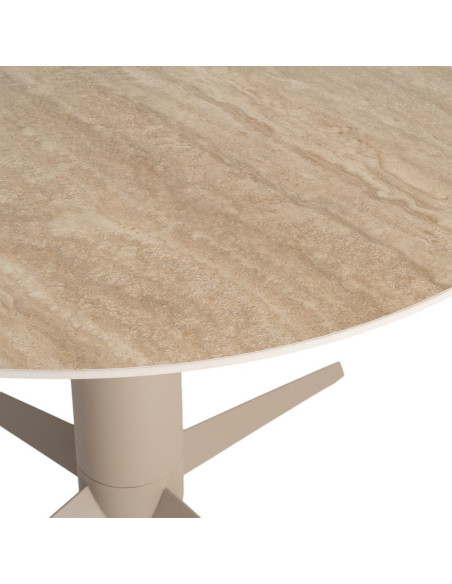 Table à manger ronde céramique effet travertin beige et métal Ø120x75 cm Gavena Ixia - 4