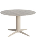 Table à manger ronde céramique effet travertin gris et métal Ø120x75 cm Gavena