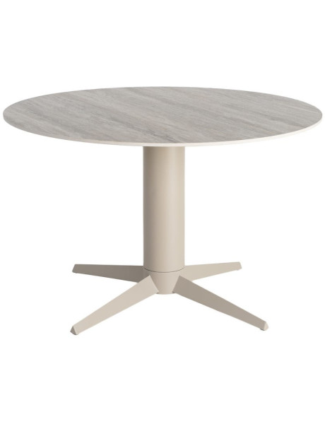 Table à manger ronde céramique effet travertin gris et métal Ø120x75 cm Gavena Ixia - 1