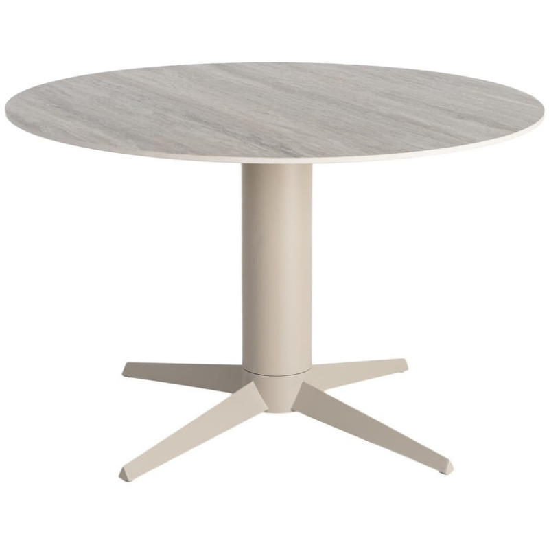 Table à manger ronde céramique effet travertin gris et métal Ø120x75 cm Gavena Ixia - 1