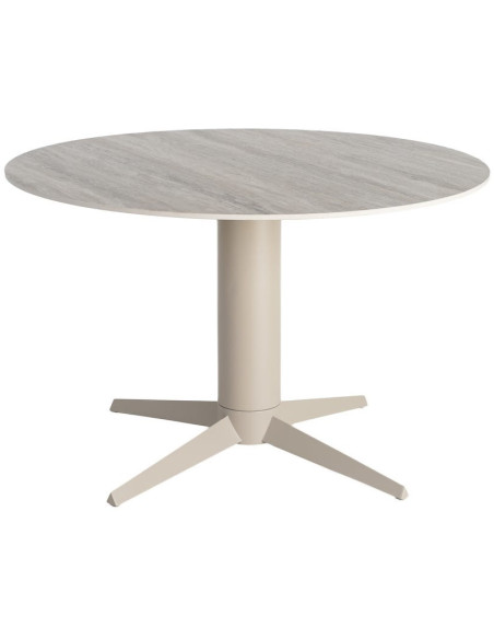 Table à manger ronde céramique effet travertin gris et métal Ø120x75 cm Gavena Ixia - 1