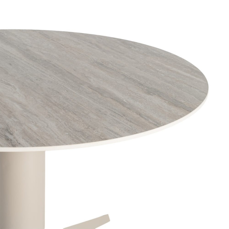 Table à manger ronde céramique effet travertin gris et métal Ø120x75 cm Gavena Ixia - 2