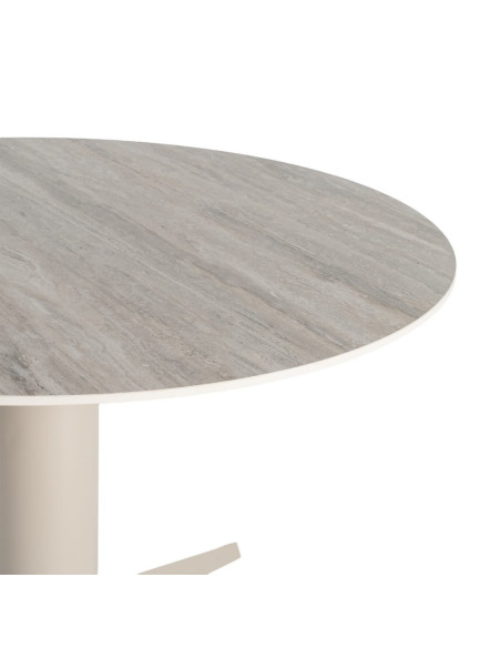 Table à manger ronde céramique effet travertin gris et métal Ø120x75 cm Gavena Ixia - 2