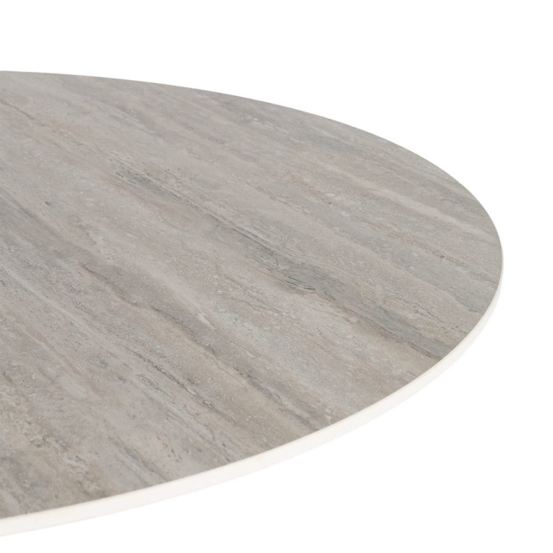 Table à manger ronde céramique effet travertin gris et métal Ø120x75 cm Gavena Ixia - 3