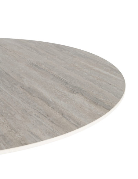 Table à manger ronde céramique effet travertin gris et métal Ø120x75 cm Gavena Ixia - 3