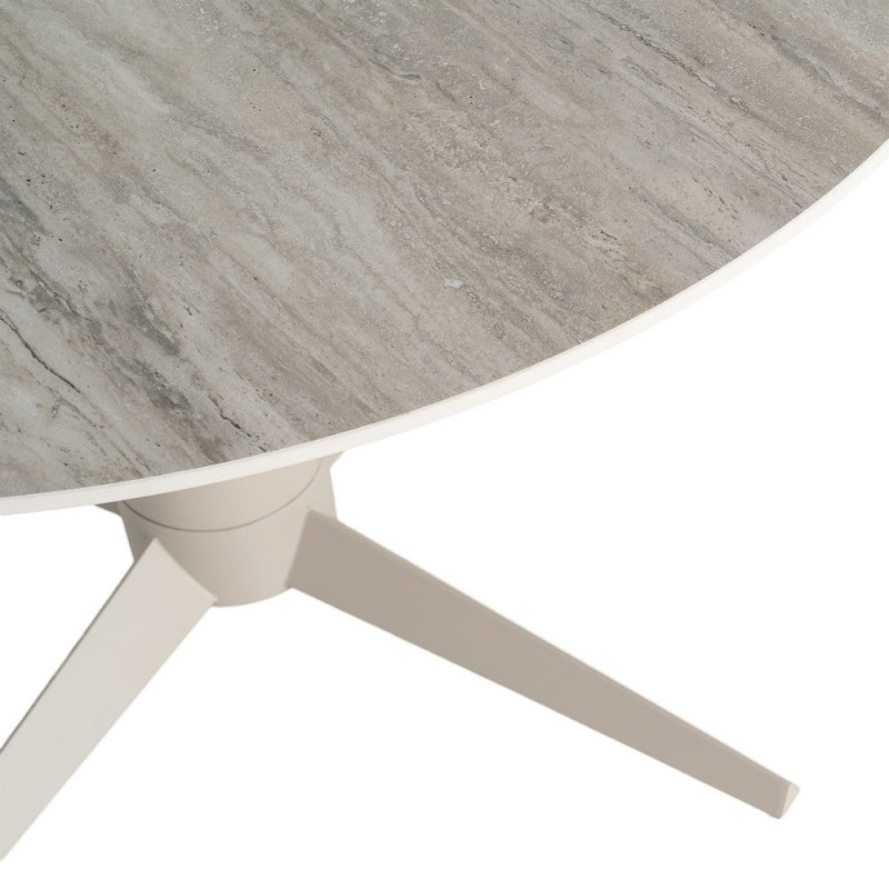 Table à manger ronde céramique effet travertin gris et métal Ø120x75 cm Gavena Ixia - 4