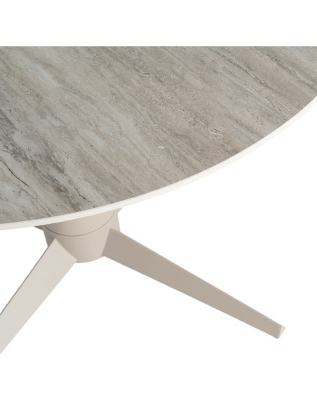 Table à manger ronde céramique effet travertin gris et métal Ø120x75 cm Gavena Ixia - 4