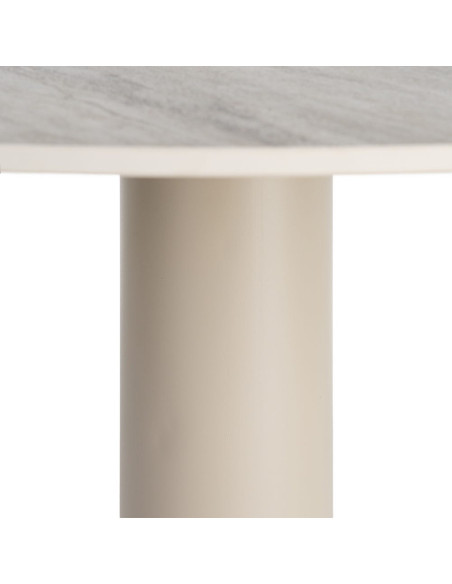 Table à manger ronde céramique effet travertin gris et métal Ø120x75 cm Gavena Ixia - 5