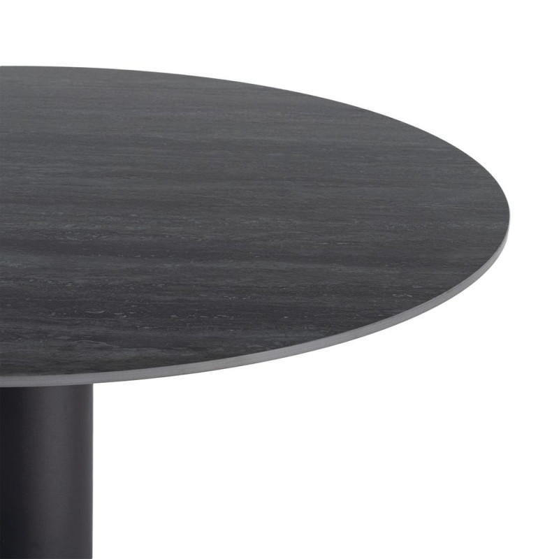 Table à manger ronde céramique effet travertin noir Ø120 cm Gavena Ixia - 2