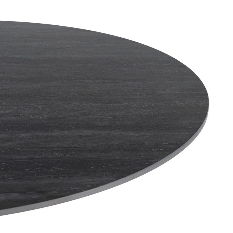 Table à manger ronde céramique effet travertin noir Ø120 cm Gavena Ixia - 3