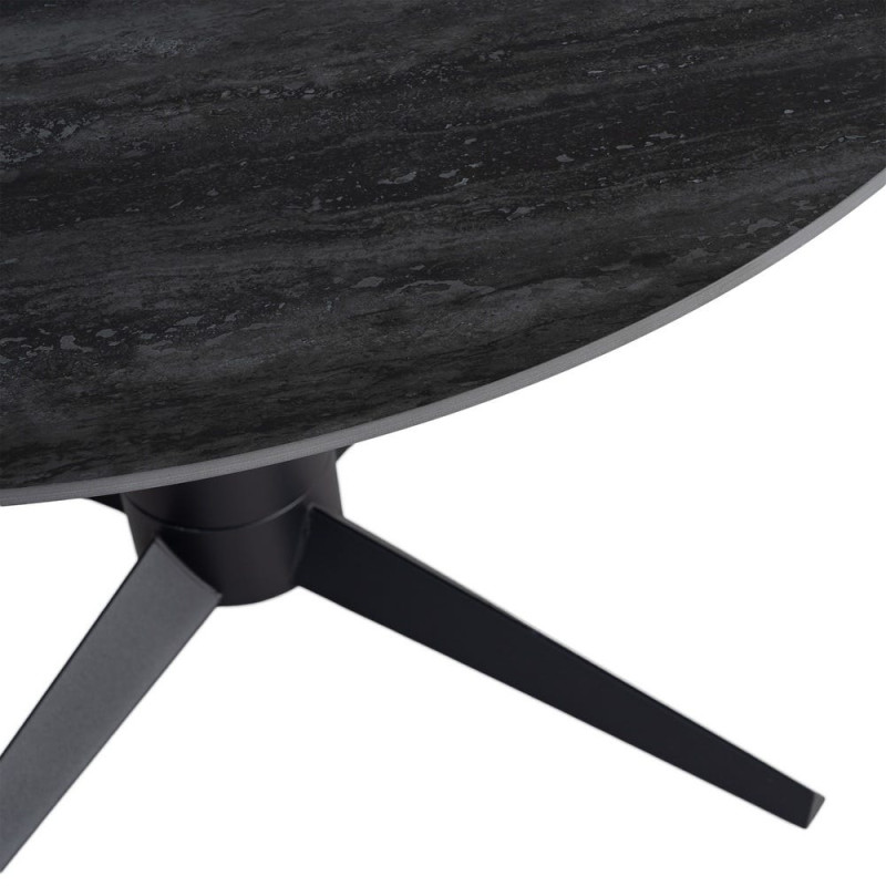 Table à manger ronde céramique effet travertin noir Ø120 cm Gavena Ixia - 4