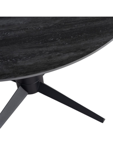 Table à manger ronde céramique effet travertin noir Ø120 cm Gavena Ixia - 4