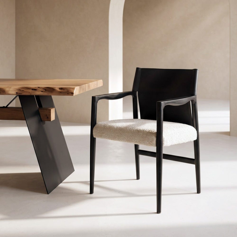 Chaise avec accoudoirs coton écru et métal noir 50x50x81,5 cm Lareno Ixia - 2