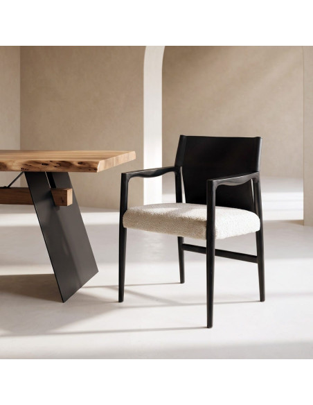 Chaise avec accoudoirs coton écru et métal noir 50x50x81,5 cm Lareno Ixia - 2