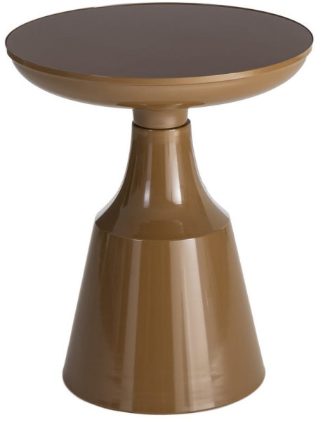 Table d’appoint ronde verre trempé marron et métal bronze 50x50x61,5 cm Celanova Ixia - 1