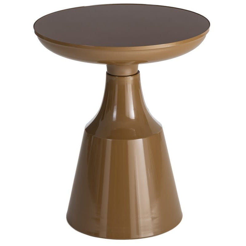 Table d’appoint ronde verre trempé marron et métal bronze 50x50x61,5 cm Celanova Ixia - 1
