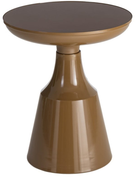 Table d’appoint ronde verre trempé marron et métal bronze 50x50x61,5 cm Celanova Ixia - 1