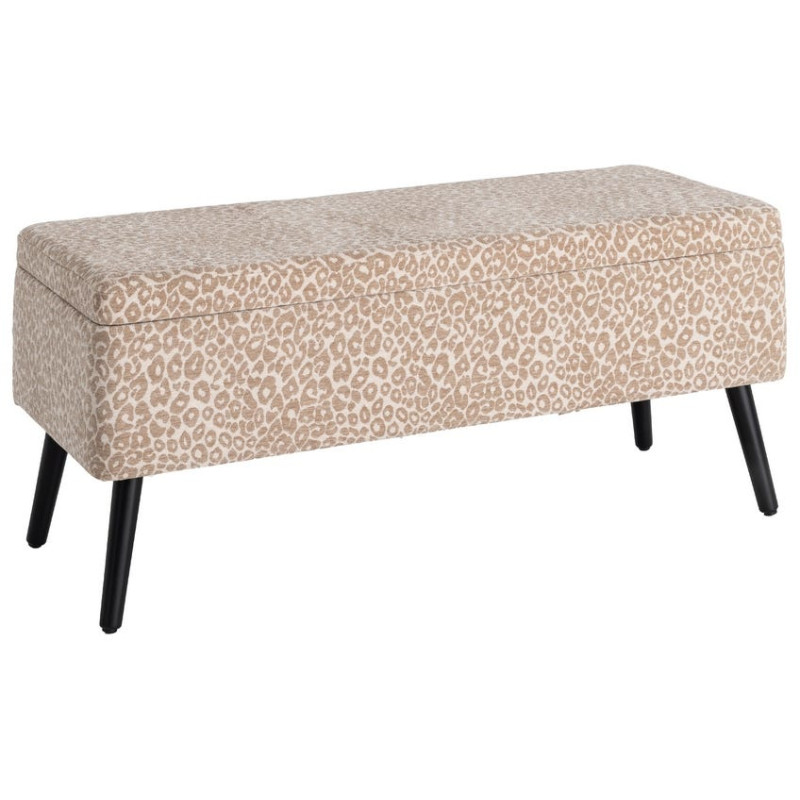 Banc coffre léopard beige en tissu 100x40x44 cm Fauva Ixia - 1