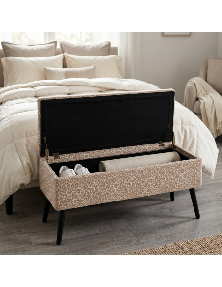 Banc coffre léopard beige en tissu 100x40x44 cm Fauva Ixia - 2