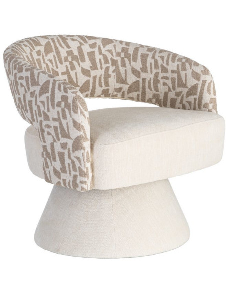 Fauteuil pivotant beige et crème en tissu 71x68x72 cm Orvya Ixia - 1