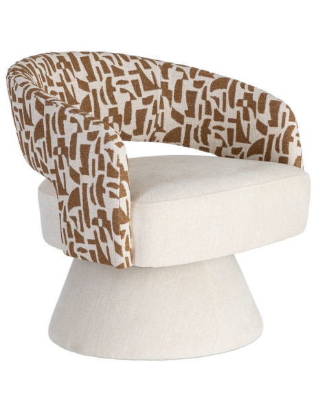 Fauteuil pivotant ocre et crème en tissu 71x68x72 cm Orvya Ixia - 1