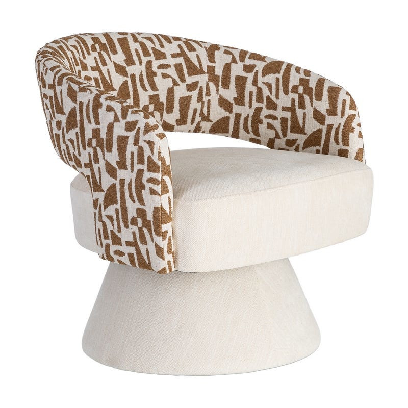 Fauteuil pivotant ocre et crème en tissu 71x68x72 cm Orvya Ixia - 1