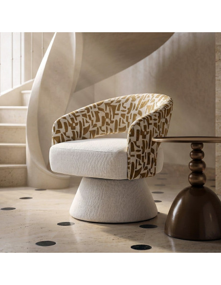 Fauteuil pivotant ocre et crème en tissu 71x68x72 cm Orvya Ixia - 2