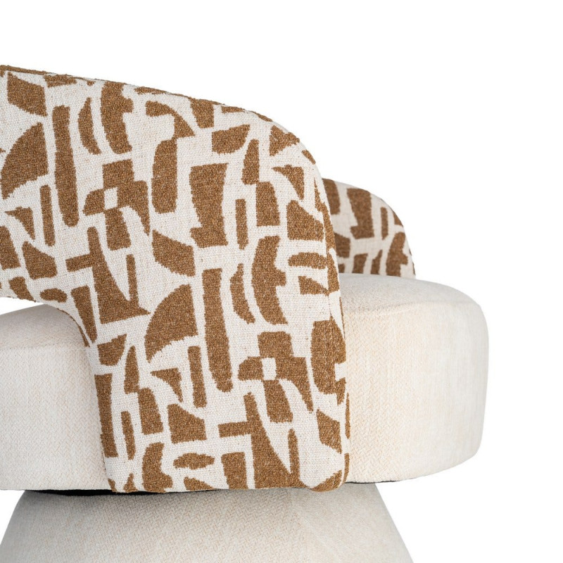 Fauteuil pivotant ocre et crème en tissu 71x68x72 cm Orvya Ixia - 3