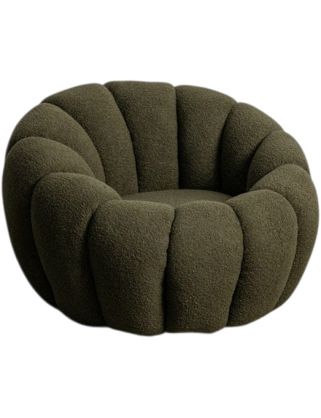 Fauteuil rond bouclette vert olive 92x89x61 cm Oyora Ixia - 1
