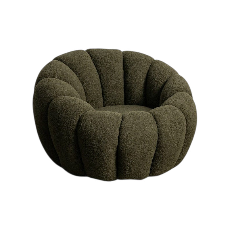 Fauteuil rond bouclette vert olive 92x89x61 cm Oyora Ixia - 1