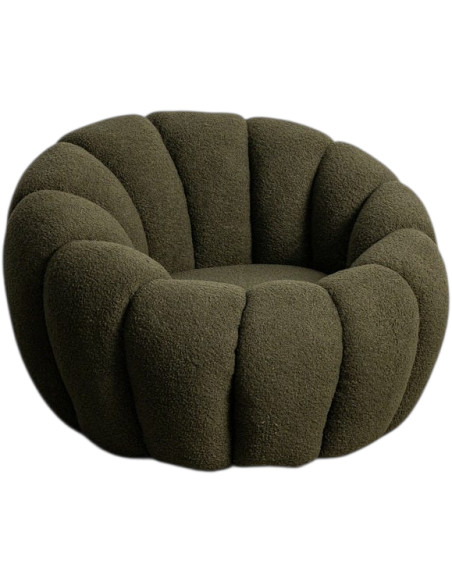 Fauteuil rond bouclette vert olive 92x89x61 cm Oyora Ixia - 1