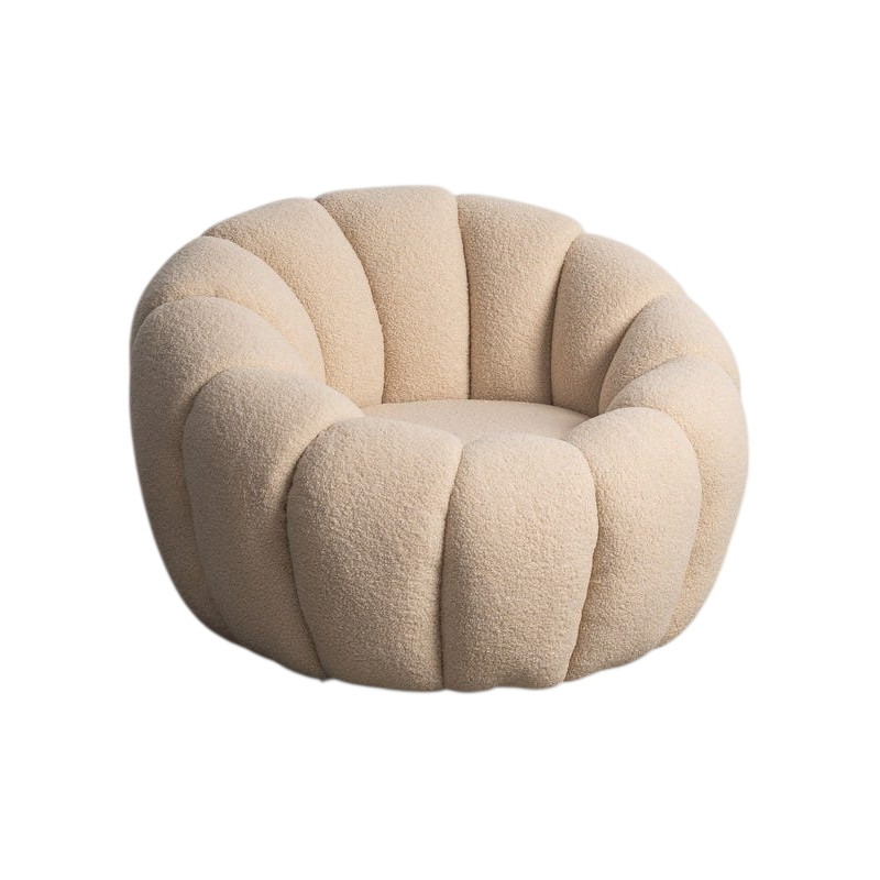 Fauteuil rond bouclette beige 92x89x61 cm Oyora Ixia - 1