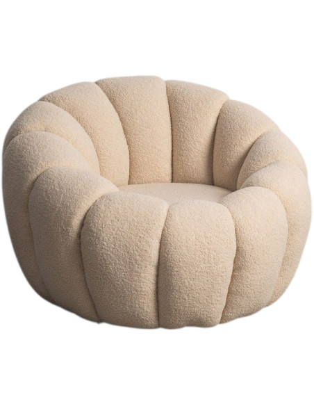 Fauteuil rond bouclette beige 92x89x61 cm Oyora Ixia - 1