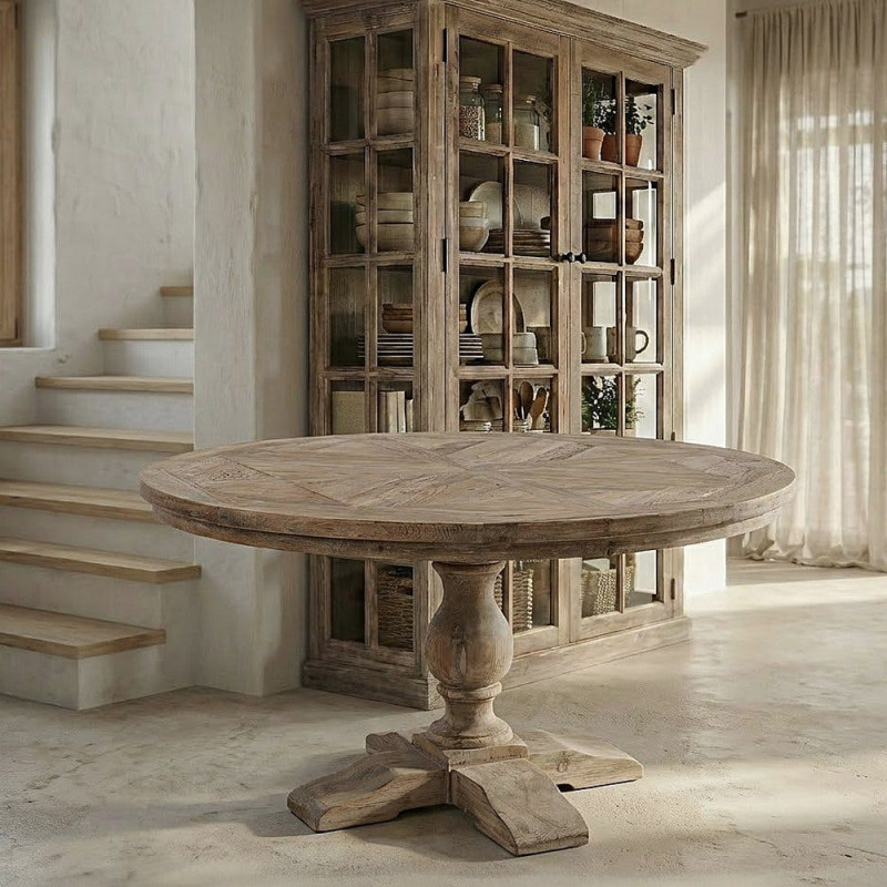 Table à manger ronde pin recyclé naturel 140x140x76 cm Riverla Ixia - 2