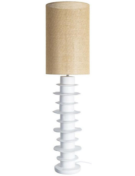 Lampadaire résine blanche et rotin naturel 35,5x35,5x135 cm Heliorys Ixia - 1