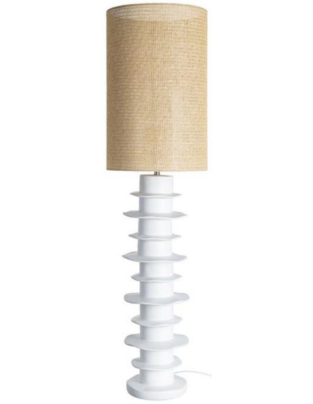 Lampadaire résine blanche et rotin naturel 35,5x35,5x135 cm Heliorys Ixia - 1