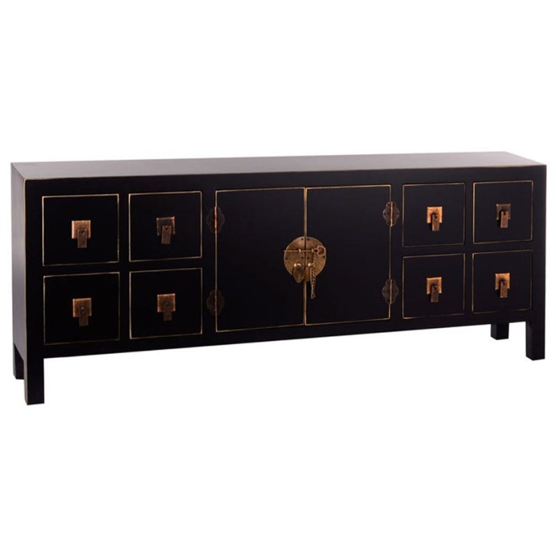 Meuble TV oriental noir doré en MDF 130x24x50,5 cm Oriente Ixia - 1