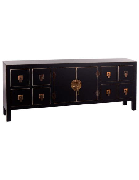 Meuble TV oriental noir doré en MDF 130x24x50,5 cm Oriente Ixia - 1