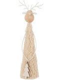 Renne de Noël beige laine, fer et paulownia 6x6x28 cm Pietven