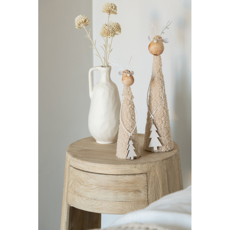 Renne de Noël beige laine, fer et paulownia 6x6x28 cm Pietven J-Line - 2