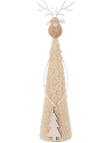 Renne de Noël décoratif beige laine, fer et paulownia 8x8x37 cm Pietven