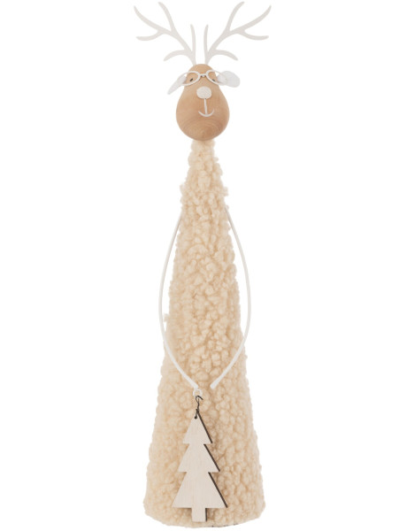 Renne de Noël décoratif beige laine, fer et paulownia 8x8x37 cm Pietven J-Line - 1