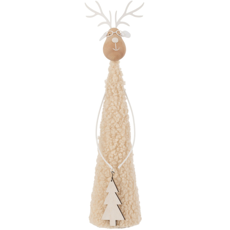Renne de Noël décoratif beige laine, fer et paulownia 8x8x37 cm Pietven J-Line - 1