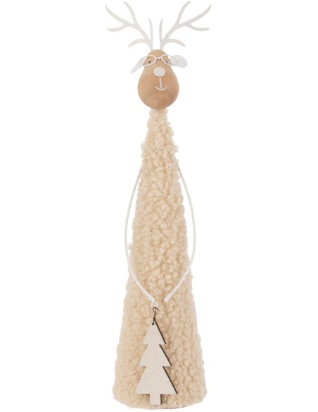 Renne de Noël décoratif beige laine, fer et paulownia 8x8x37 cm Pietven J-Line - 1